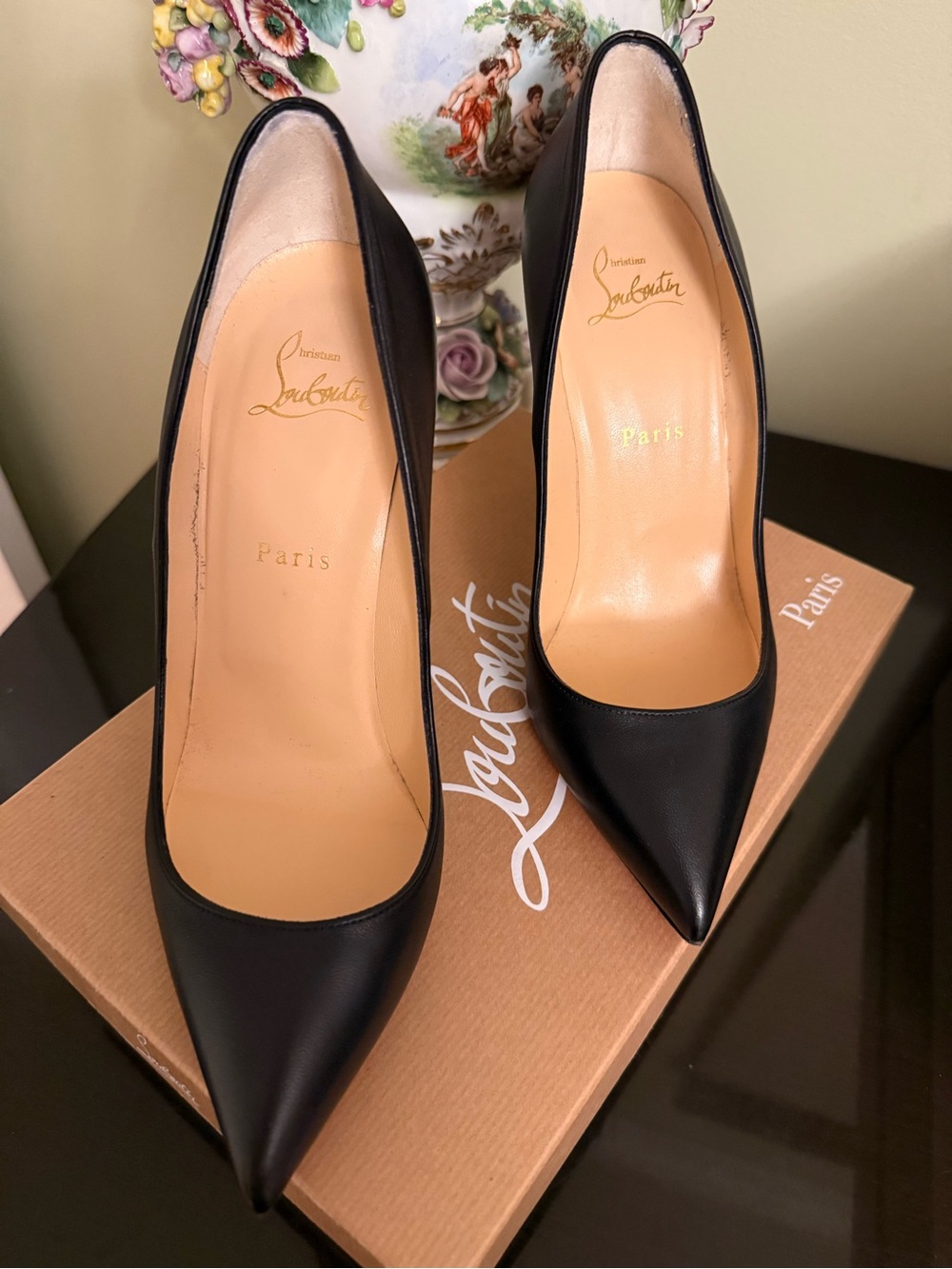 Christian Louboutin Black Leather Pointed Toe Pumps